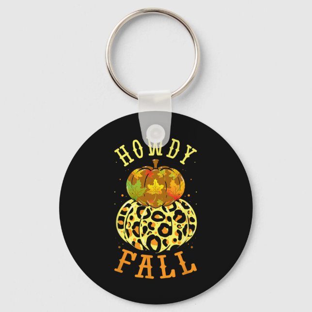 Leopard Howdy Fall Pumpkin Western Herbstleaves Schlüsselanhänger (Vorderseite)
