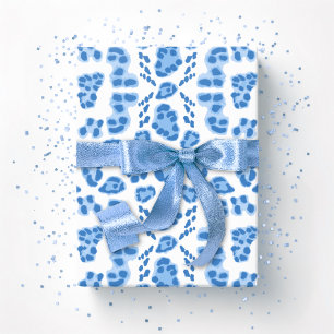 Leopard Ikat in Blau Porzellan Geschenkpapier