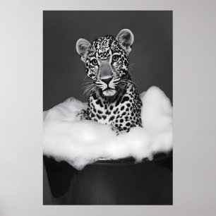 Leopard im Badewanne-Druck, Lustige Tier-Badezimme Poster