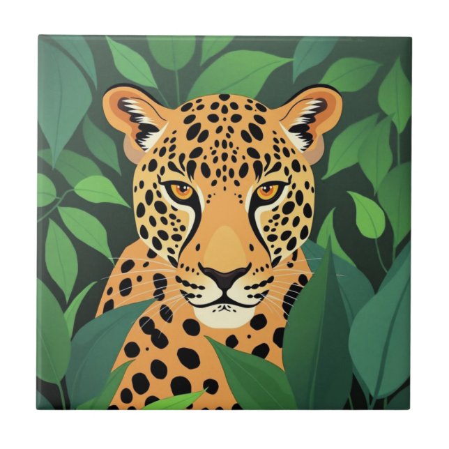 Leopard im Dschungel Fliese (Vorderseite)