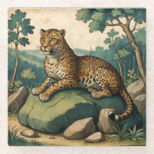 Leopard im Mittelalter auf dem Felsen in der Natur Glasuntersetzer