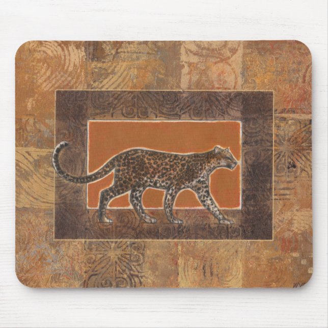 Leopard im orangefarbenen und braunen Hintergrund Mousepad (Vorne)