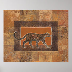 Leopard im orangefarbenen und braunen Hintergrund Poster