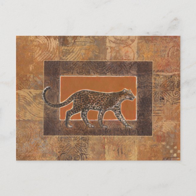 Leopard im orangefarbenen und braunen Hintergrund Postkarte (Vorderseite)