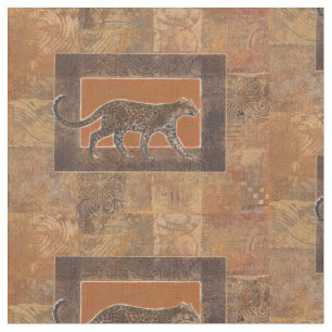 Leopard im orangefarbenen und braunen Hintergrund Stoff