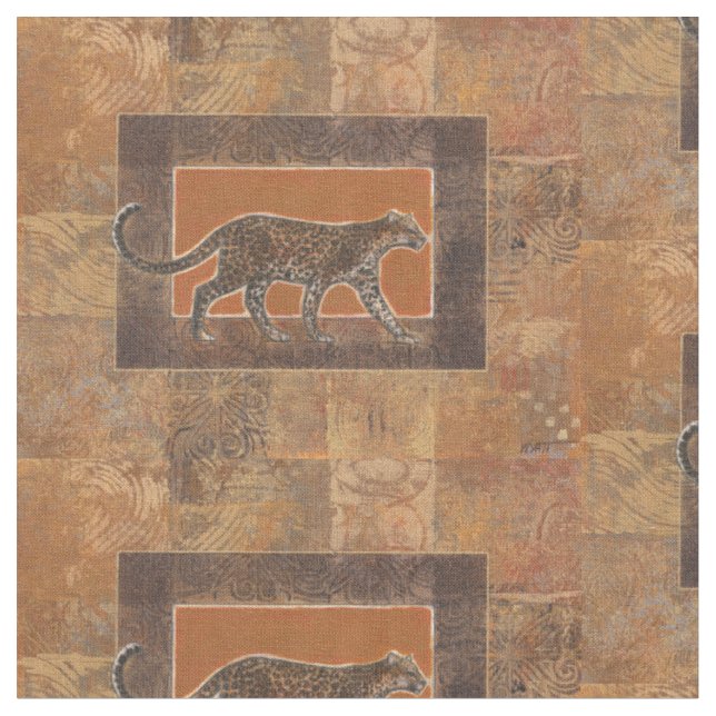 Leopard im orangefarbenen und braunen Hintergrund Stoff (Nahaufnahme)