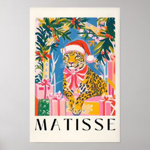 Leopard im Weihnachtsmann-Hut, Weihnachtswandkunst Poster