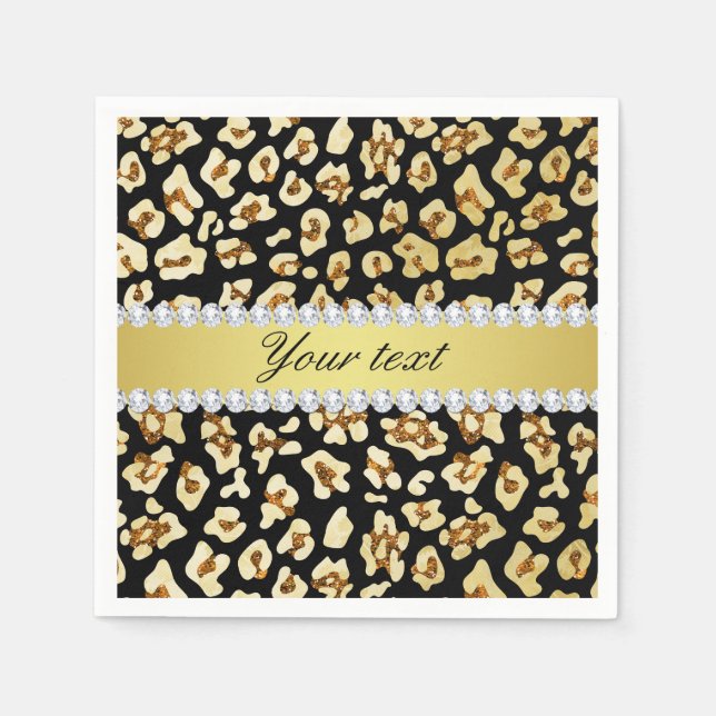 Leopard Imitats Gold Glitzer and Foil Black Serviette (Vorderseite)