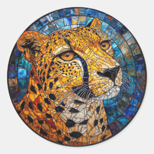 Leopard in lebendigen Farben Runder Aufkleber