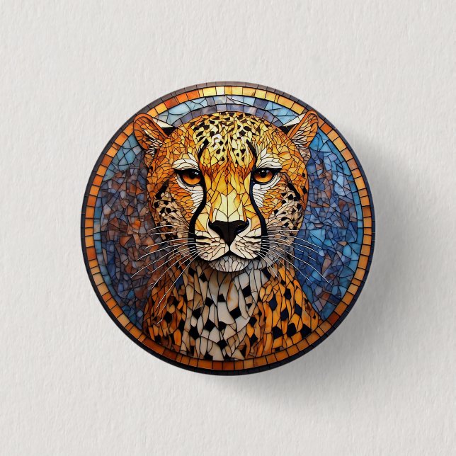 Leopard in lebendigen Farben und komplizierten Mus Button (Vorderseite)