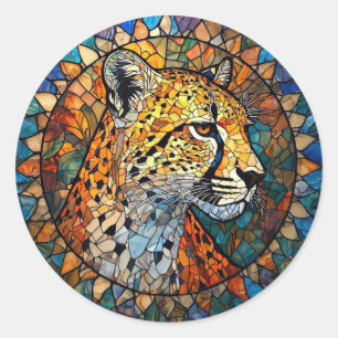 Leopard in lebhaften Farben Runder Aufkleber