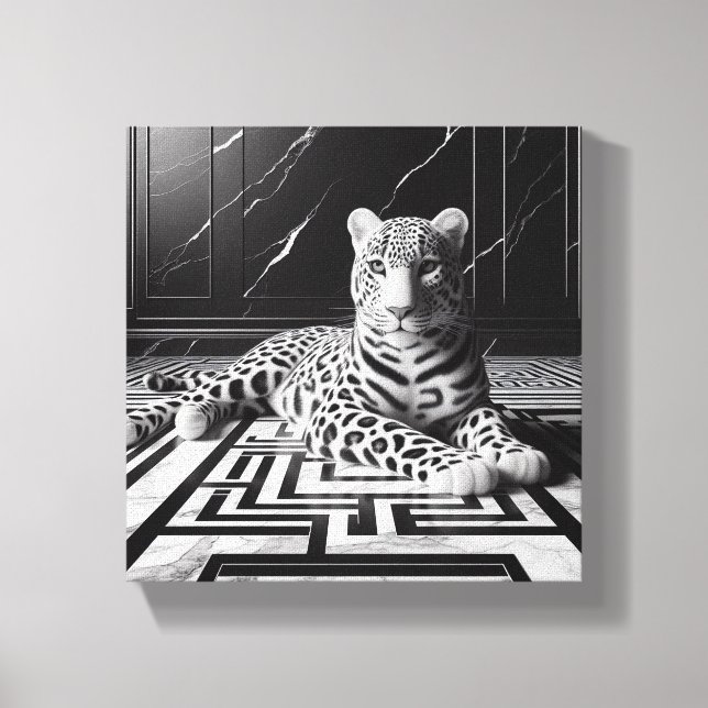 Leopard in Schwarz und Weiß Leinwanddruck (Vorderseite)