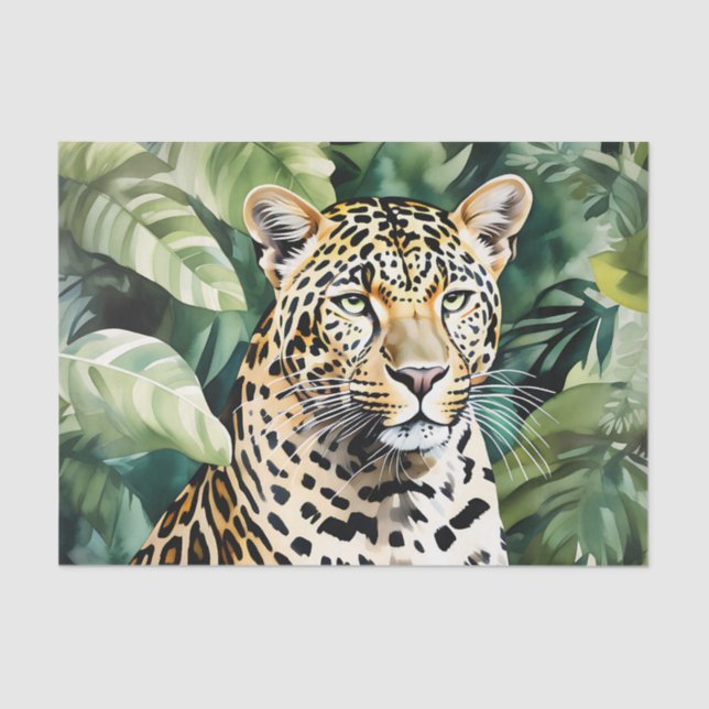 Leopard in üppigen Dschungelblättern Seidenpapier (Vorderseite)