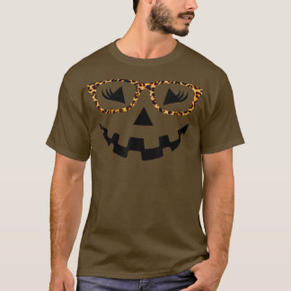 Leopard JackOLantern Glasse Pumpkin Eyelashes T-Shirt