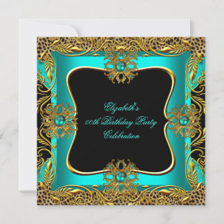 Leopard Jade Aquamarin Gold Jewel Black Birthday P Einladung