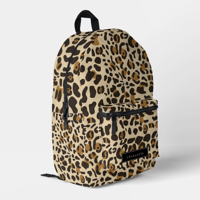 Leopard Jaguar Animal Print Mit Monogramm Name Bedruckter Rucksack (Rückseitige Ecke links)
