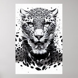 Leopard Jaguar Wild Nature Illustration Line Epic Poster