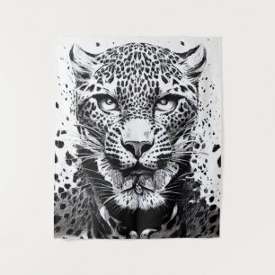 Leopard Jaguar Wild Nature Illustration Line Epic Wandteppich