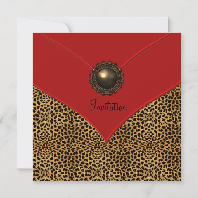Leopard Jewel Red Jeder Anlass Party Einladung (Vorderseite)