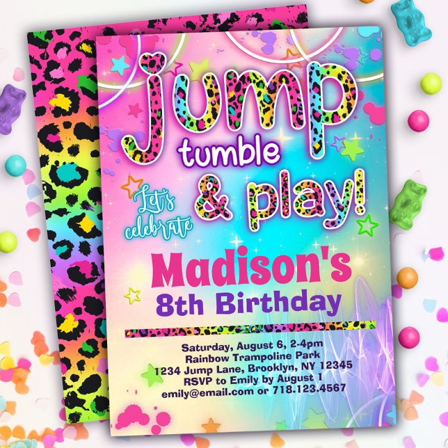 Leopard Jump Tumble & Play Geburtstag Einladung (Von Creator hochgeladen)