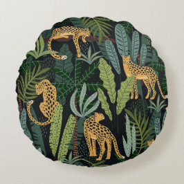 Leopard Jungle Forest Illustration Seamless Art Rundes Kissen