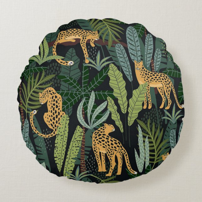 Leopard Jungle Forest Illustration Seamless Art Rundes Kissen (Vorderseite)