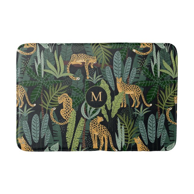 Leopard Jungle Forest Illustration Seamless Patter Badematte (Vorderseite)