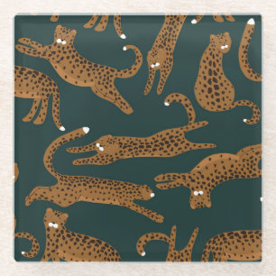 Leopard Jungle: Tierdruck Vintag. Glasuntersetzer