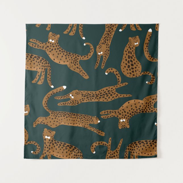 Leopard Jungle: Tierdruck Vintag. Wandteppich (Vorderseite)
