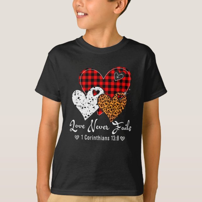 Leopard Kariert Print Heart Valentine Liebe nie T-Shirt (Vorderseite)