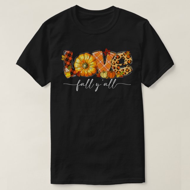 Leopard Karierte Liebe Fall Y'all Pumpkin Blätter  T-Shirt (Design vorne)