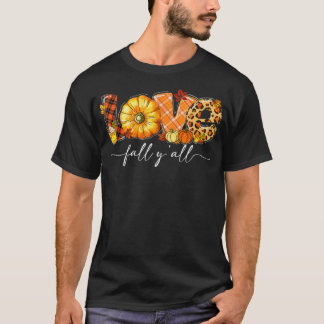 Leopard Karierte Liebe Fall Y'all Pumpkin Blätter T-Shirt
