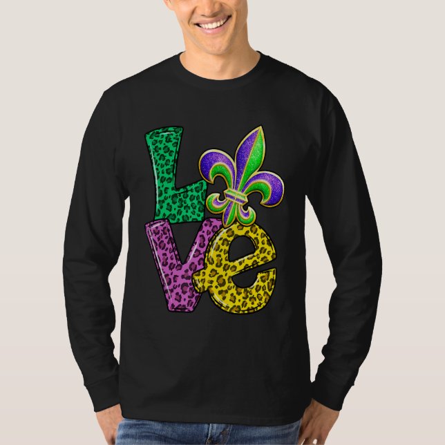 Leopard Karierte Liebe mit Fleur D Lis Mardi Gras  T-Shirt (Vorderseite)