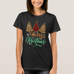 Leopard Karierten Weihnachtsbaum Frohe Weihnachten T-Shirt