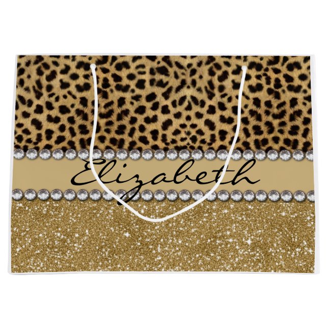 Leopard-Kassagold-Glitzer-diamante de imitación Große Geschenktüte (Vorderseite)