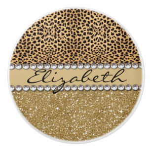 Leopard-Kassagold-Glitzer-diamante de imitación Keramikknauf
