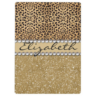 Leopard-Kassagold-Glitzer-diamante de imitación Klemmbrett