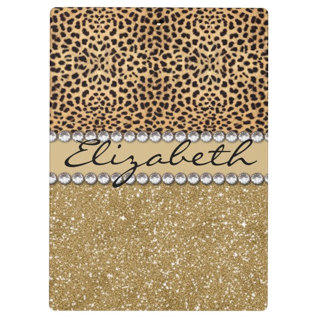 Leopard-Kassagold-Glitzer-diamante de imitación Klemmbrett (Rückseite)