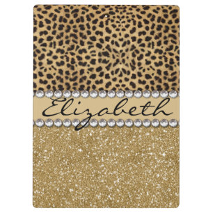 Leopard-Kassagold-Glitzer-diamante de imitación Klemmbrett