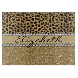 Leopard-Kassagold-Glitzer-diamante de imitación Schneidebrett