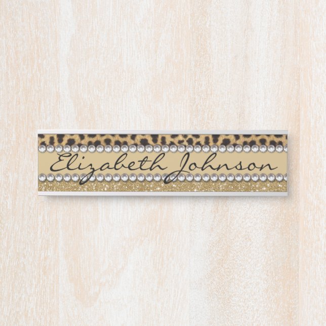 Leopard-Kassagold-Glitzer-diamante de imitación Türschild (Vorderseite )