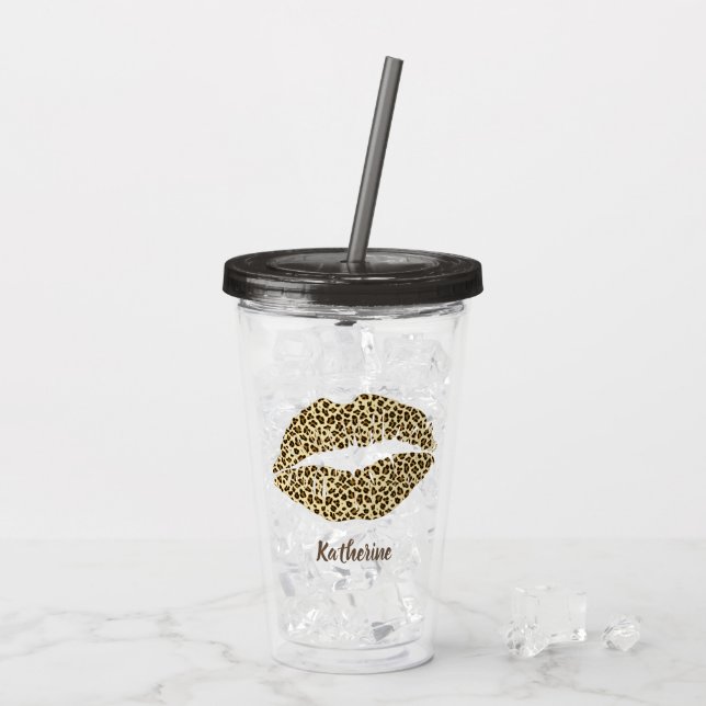 Leopard Kiss - Personalisiert Acryltrinkbecher (Rückseite Ice)
