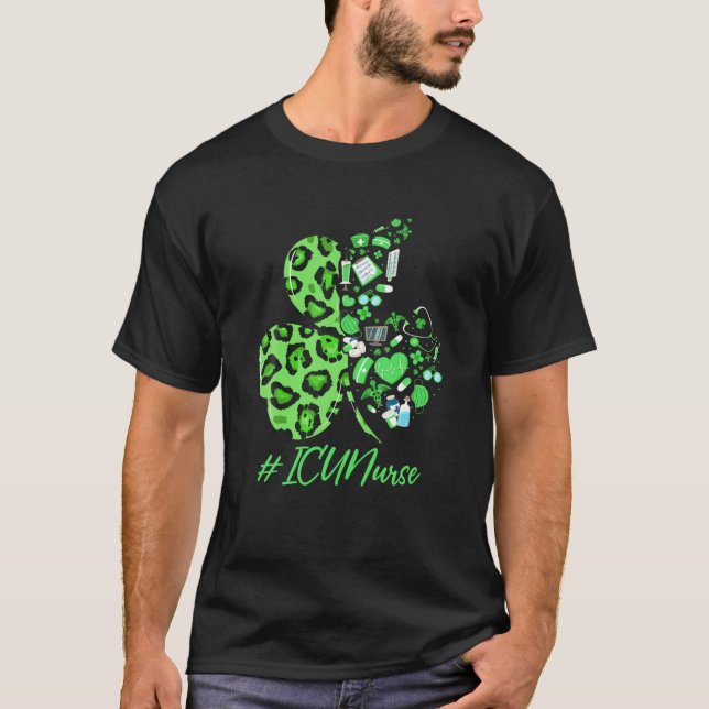 Leopard Kleeblatt Stethoscope ICU Nurse St Patrick T-Shirt (Vorderseite)