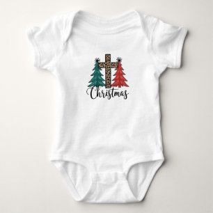 Leopard Kreuz Weihnachtsbäume Christlich Baby Strampler