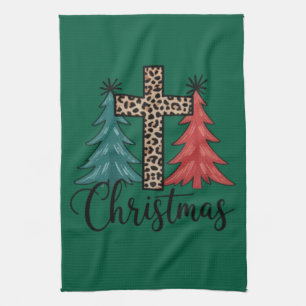 Leopard Kreuz Weihnachtsbäume Christlich Geschirrtuch