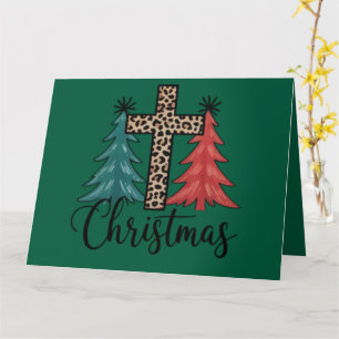Leopard Kreuz Weihnachtsbäume Christlich  Karte