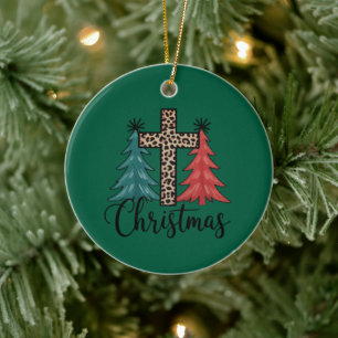 Leopard Kreuz Weihnachtsbäume Christlich  Keramik Ornament