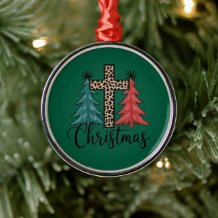 Leopard Kreuz Weihnachtsbäume Christlich  Ornament Aus Metall