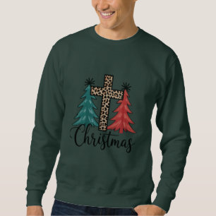 Leopard Kreuz Weihnachtsbäume Christlich Sweatshirt