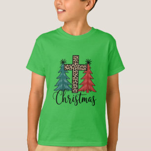 Leopard Kreuz Weihnachtsbäume Christlich  T-Shirt
